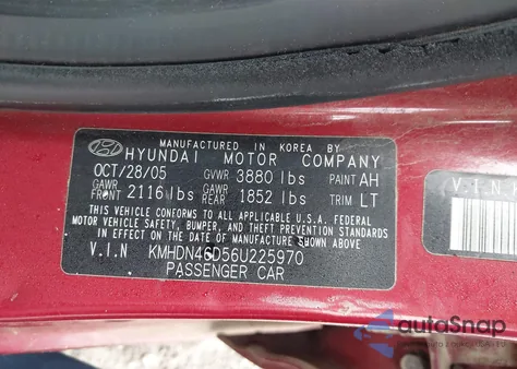 2006 Hyundai Elantra Gls/Limited from USA, damaged, VIN KMHDN46D56U225970